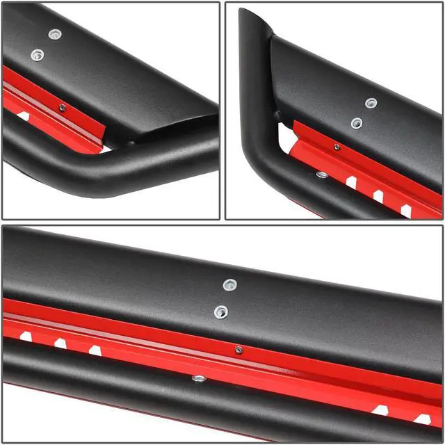 Alt view image 4 of 6 - For 2018 to 2021 Jeep Wrangler JL Unlimited 4-Door Pair of Oval Side Step Nerf Bar Running Boards with Red Dropped Step Plate 19