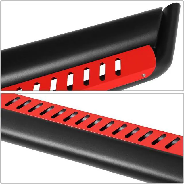 Alt view image 3 of 6 - For 2018 to 2021 Jeep Wrangler JL Unlimited 4-Door Pair of Oval Side Step Nerf Bar Running Boards with Red Dropped Step Plate 19