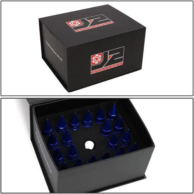 Alt view image 7 of 7 - J2 Engineering LN-T7-012-15-BL J2 Engineering 7075 -T6 Forged Aluminum M12X1.5 16Pcs 80mm Height Spiky Cap Lug Nut Set w / 4Pcs Lock+Key (Blue)
