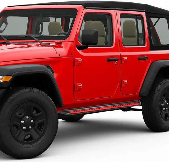 Alt view image 6 of 6 - For 2018 to 2021 Jeep Wrangler JL Unlimited 4-Door Pair of Oval Side Step Nerf Bar Running Boards with Red Dropped Step Plate 19