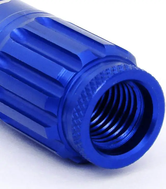 Alt view image 5 of 7 - J2 Engineering LN-T7-012-15-BL J2 Engineering 7075 -T6 Forged Aluminum M12X1.5 16Pcs 80mm Height Spiky Cap Lug Nut Set w / 4Pcs Lock+Key (Blue)