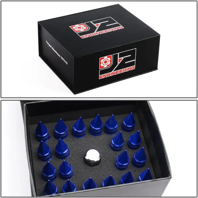 Alt view image 7 of 7 - J2 Engineering LN-T7-022-15-BL J2 Engineering 7075 -T6 Forged Aluminum M12X1.5 20Pcs 80mm Height Spiky Cap Lug Nut Set w/Adapter Key (Blue)
