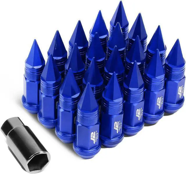 Main image of J2 Engineering LN-T7-022-15-BL J2 Engineering 7075 -T6 Forged Aluminum M12X1.5 20Pcs 80mm Height Spiky Cap Lug Nut Set w/Adapter Key (Blue)