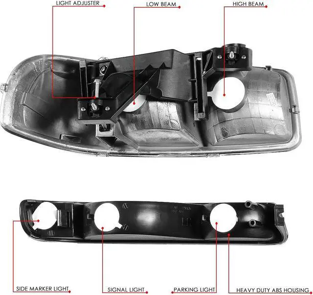 Alt view image 12 of 13 - DNA Motoring HL-OH-SIE994P-BK-CL1 For 99-07 GMC Sierra/Yukon GMT800 Black Housing Headlight+Clear Corner Bumper Light 00 01 02 03 04 05 06