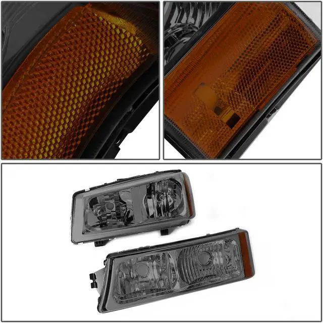 Alt view image 5 of 6 - DNA Motoring HL-OH-CS03-4P-SM-AM For 2003 to 2006 Chevy Silverado Avalanche 4Pcs Headlight+Bumper Lamp Smoked Housing Amber Corner 1 Gen 04 05 Left + Right
