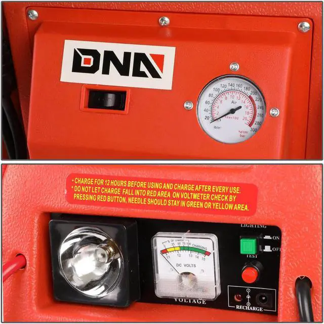 Alt view image 2 of 6 - DNA Motoring TOOLS-00129 DNA MOTORING 12V Bump Textured 300PSI Air Compressor Rechargeable Jump Starter Power Pack+Emergency Work Light
