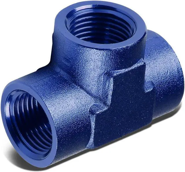 Alt view image 3 of 4 - DNA Motoring FT-1-9014-03-BL FEMALE 1/8"-27 NPT PIPING BLUE ANODIZED FINISH ALUMINUM TEE FITTING ADAPTER