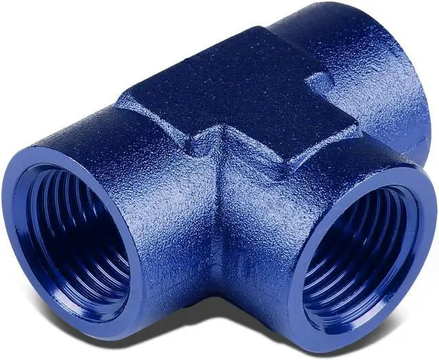 Alt view image 2 of 4 - DNA Motoring FT-1-9014-03-BL FEMALE 1/8"-27 NPT PIPING BLUE ANODIZED FINISH ALUMINUM TEE FITTING ADAPTER