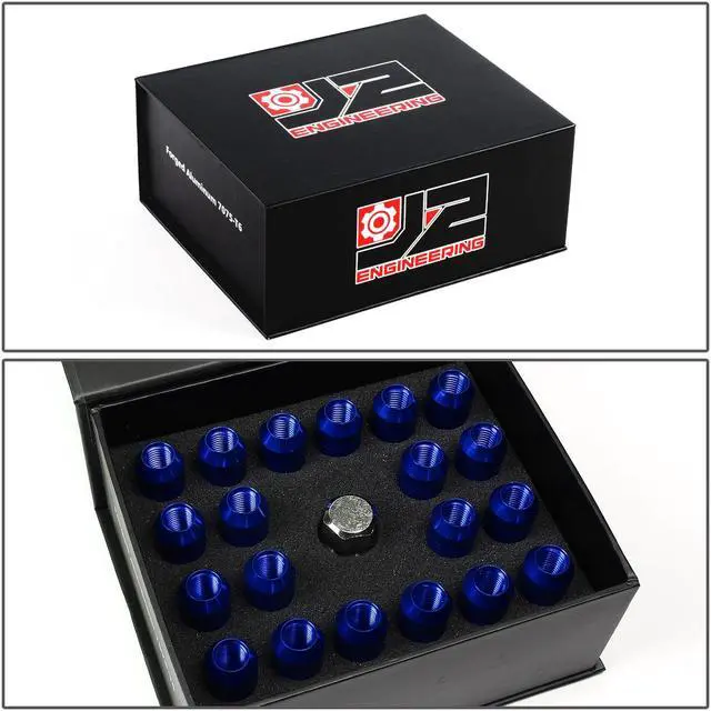 Alt view image 7 of 7 - J2 Engineering LN-T7-009-15-BL J2 Engineering 7075 -T6 Forged Aluminum M12X1.5 20Pcs 60mm Height Open -End Lug Nut Sets w / Socket Adapter (Blue)