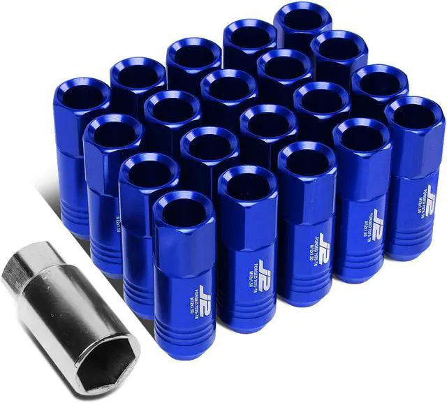 Main image of J2 Engineering LN-T7-009-15-BL J2 Engineering 7075 -T6 Forged Aluminum M12X1.5 20Pcs 60mm Height Open -End Lug Nut Sets w / Socket Adapter (Blue)