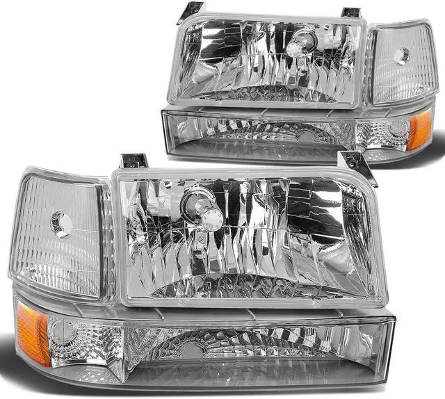 Main image of DNA Motoring HL-OH-F15092-6P-CH-AM For 1992 to 1996 Ford F150 F250 F350 Bronco 6Pcs Headlight+Corner/Side Marker Lamps Chrome/Amber 5 Gen 93 94 95 Left + Right