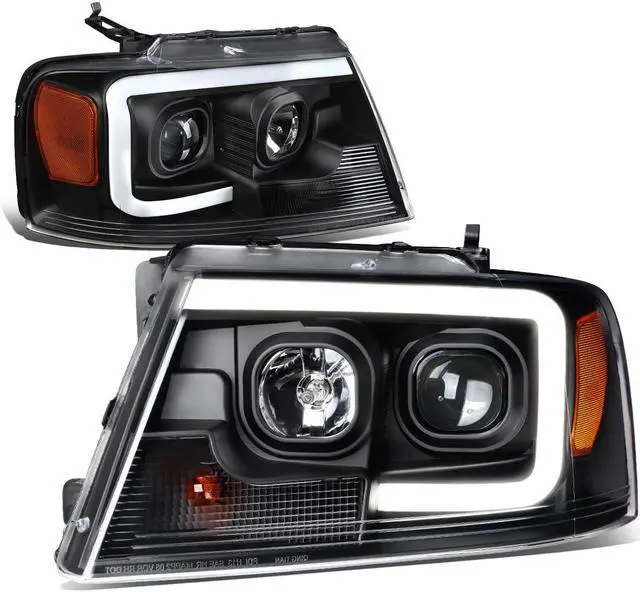 Main image of DNA Motoring HL-3D-G2-F1504-BK-AM For 2004 to 2008 Ford F150 Lincoln Mark LT LED DRL Light Bar Projector Headlight Black Housing Amber Corner Headlamp 05 06 07 05 06 07