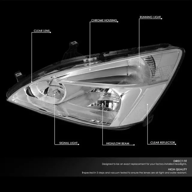 Alt view image 2 of 5 - DNA Motoring HL-OH-HA03-CH-CL1 For 2003 to 2007 Honda Accord Replacement Headlight Chrome Housing Clear Corner Headlamp 04 05 06 Left + Right