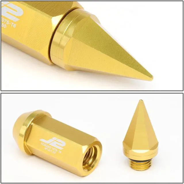 Alt view image 4 of 7 - J2 Engineering LN-T7-020-15-GD J2 Engineering 7075 -T6 Forged Aluminum M12 x 1.5 20Pcs 75mm Spiky Cap Lug Nut w/ Adapter Gold