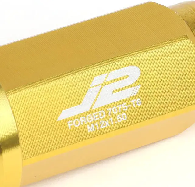 Alt view image 3 of 7 - J2 Engineering LN-T7-020-15-GD J2 Engineering 7075 -T6 Forged Aluminum M12 x 1.5 20Pcs 75mm Spiky Cap Lug Nut w/ Adapter Gold