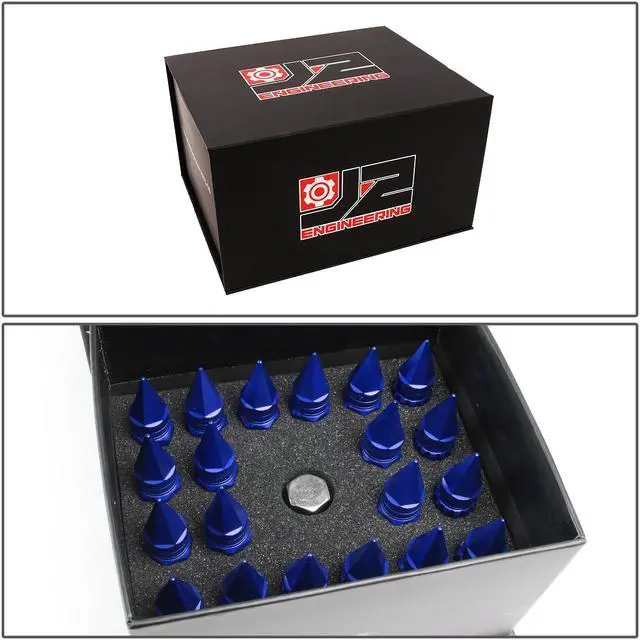 Alt view image 7 of 7 - J2 Engineering LN-T7-012-125-BL J2 Engineering 7075 -T6 Forged Aluminum M12 x 1.25 16Pcs 80mm Height Spiky Cap Lug Nut Set w / 4Pcs Lock+Key Blue