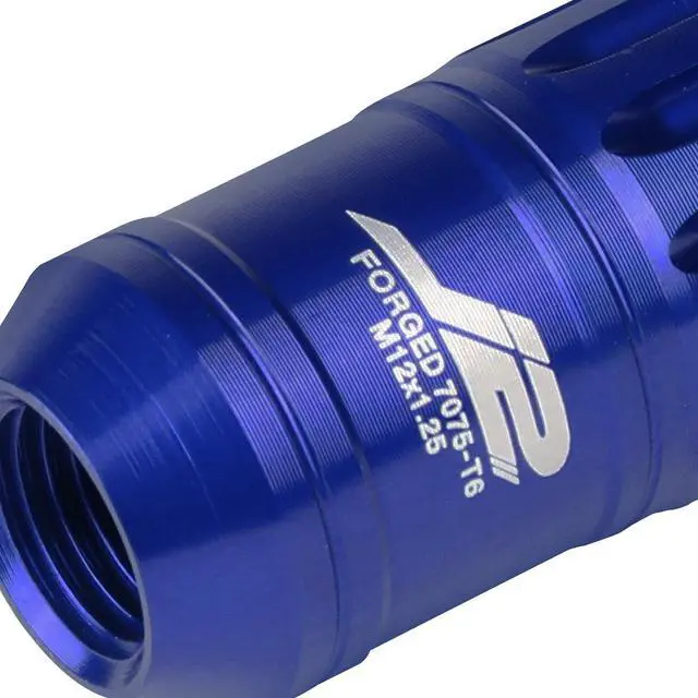 Alt view image 3 of 7 - J2 Engineering LN-T7-012-125-BL J2 Engineering 7075 -T6 Forged Aluminum M12 x 1.25 16Pcs 80mm Height Spiky Cap Lug Nut Set w / 4Pcs Lock+Key Blue