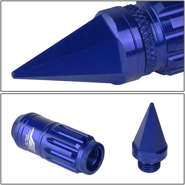 Alt view image 4 of 7 - J2 Engineering LN-T7-012-125-BL J2 Engineering 7075 -T6 Forged Aluminum M12 x 1.25 16Pcs 80mm Height Spiky Cap Lug Nut Set w / 4Pcs Lock+Key Blue