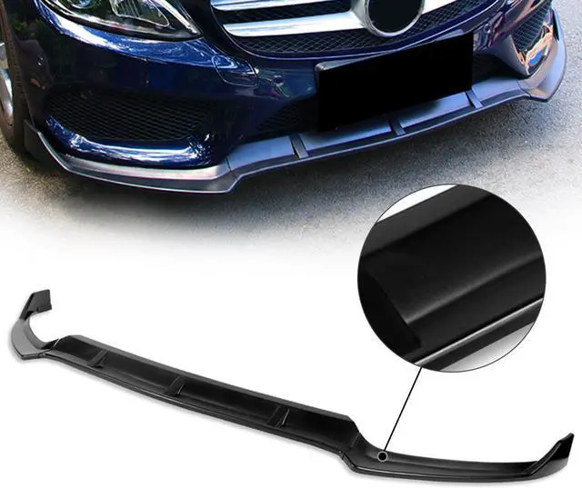 Main image of DNA Motoring 2-PU-689 For 2015 to 2018 Mercedes-Benz W205 Sport C-Class Matte Black 3Pcs Front Bumper Lips Guard w/Vertical Stabilizers 16 17