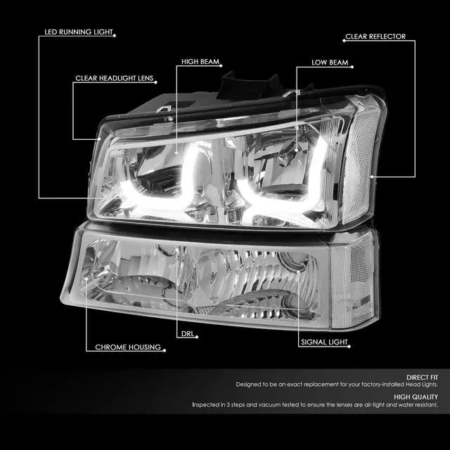 Alt view image 2 of 7 - DNA Motoring HL-3DJJ-CS03-CH-CL1 For 2003 to 2007 Chevy Avalanche Silverado Truck J-Halos LED DRL Headlight Signal Lamps Replacement Chrome/ Clear 04 05 06