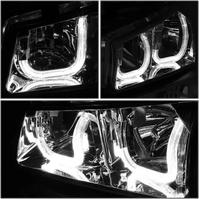 Alt view image 3 of 7 - DNA Motoring HL-3DJJ-CS03-CH-CL1 For 2003 to 2007 Chevy Avalanche Silverado Truck J-Halos LED DRL Headlight Signal Lamps Replacement Chrome/ Clear 04 05 06