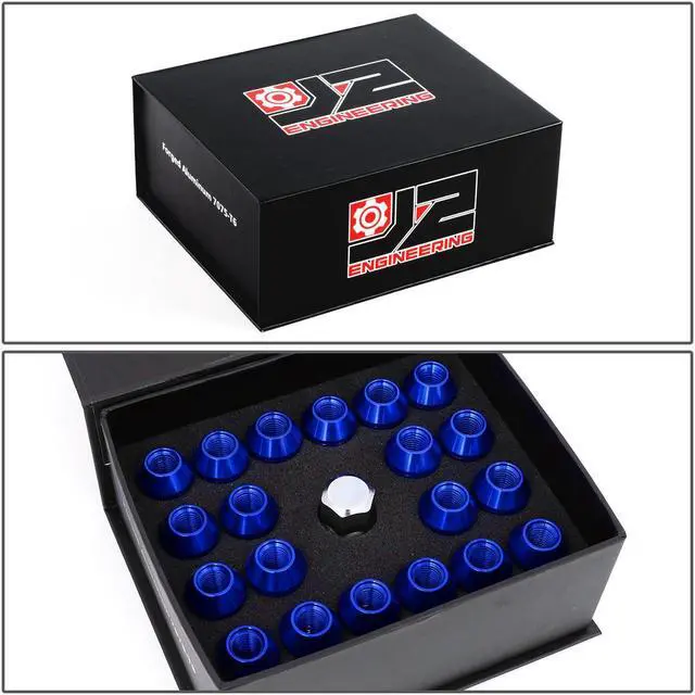 Alt view image 7 of 7 - J2 Engineering LN-T7-005-15-BL J2 Engineering 7075 -T6 Forged Aluminum M12x1.5 20Pcs 50mm Height Close -End Lug Nut Set w/Adapter Key (Blue)