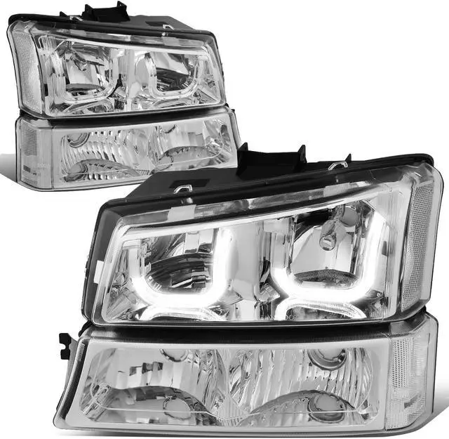 Main image of DNA Motoring HL-3DJJ-CS03-CH-CL1 For 2003 to 2007 Chevy Avalanche Silverado Truck J-Halos LED DRL Headlight Signal Lamps Replacement Chrome/ Clear 04 05 06