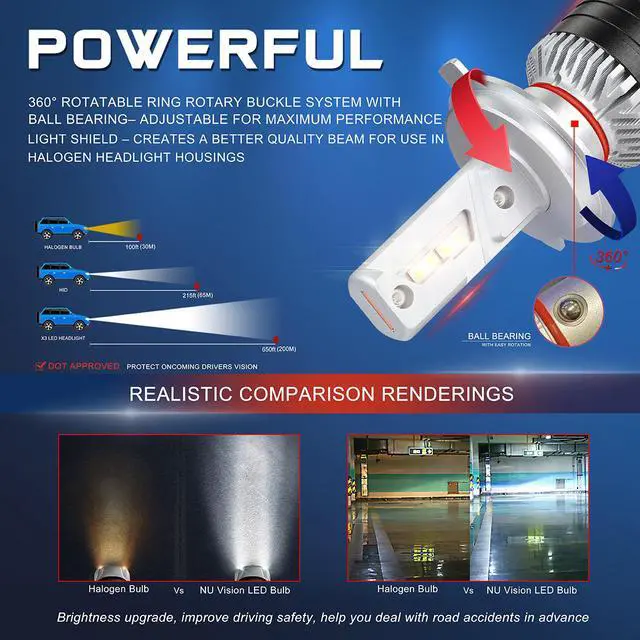Alt view image 4 of 7 - NUVISION LIGHTING NVL-FOC-H4 NUVISION LIGHTING Pair H3 LED Headlight Bulbs 12000LM 70W Bright LED High/Low Beam Conversion Kit w/ Cooling Fan