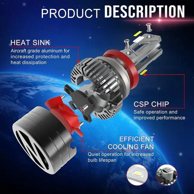 Alt view image 6 of 7 - NUVISION LIGHTING NVL-FOC-9007 NUVISION LIGHTING Pair 9007 HB5 LED Headlight Bulbs 12000LM 70W Bright LED High/Low Beam Conversion Kit w/ Cooling Fan