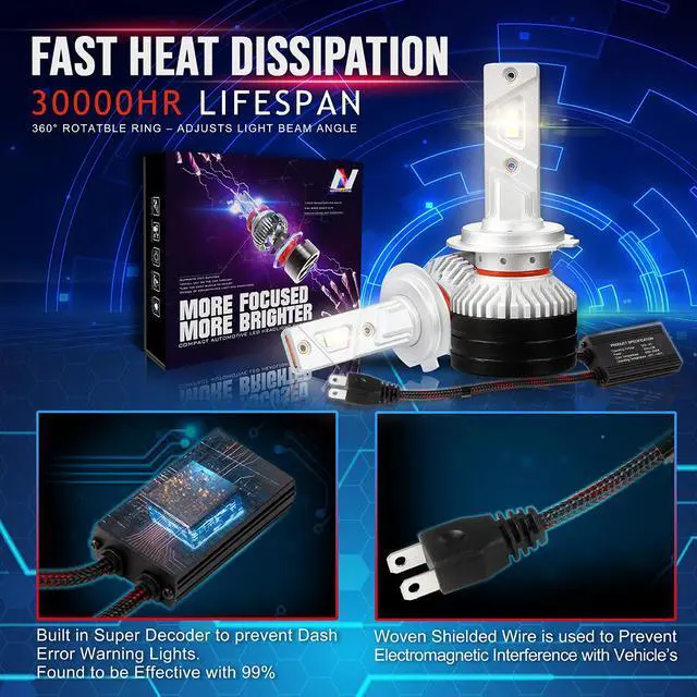 Alt view image 5 of 7 - NUVISION LIGHTING NVL-FOC-H7 NUVISION LIGHTING Pair H4 9003 LED Headlight Bulbs 12000LM 70W Bright LED High/Low Beam Conversion Kit w/ Cooling Fan