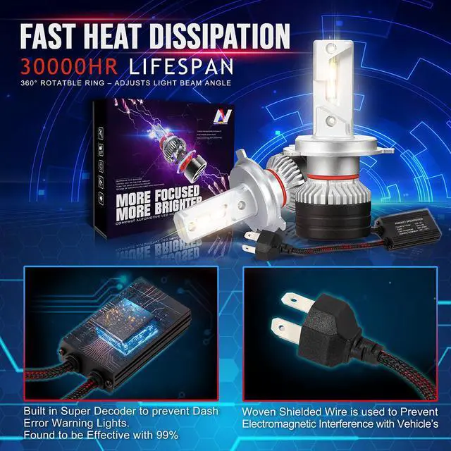 Alt view image 5 of 7 - NUVISION LIGHTING NVL-FOC-H4 NUVISION LIGHTING Pair H3 LED Headlight Bulbs 12000LM 70W Bright LED High/Low Beam Conversion Kit w/ Cooling Fan