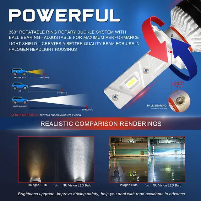 Alt view image 4 of 7 - NUVISION LIGHTING NVL-FOC-H7 NUVISION LIGHTING Pair H4 9003 LED Headlight Bulbs 12000LM 70W Bright LED High/Low Beam Conversion Kit w/ Cooling Fan