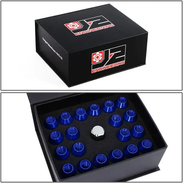 Alt view image 7 of 7 - J2 Engineering LN-T7-023-15-BL J2 Engineering 7075 -T6 Forged Aluminum M12X1.5 20Pcs 40mm Height Open -End Lug Nut Sets w / Socket Adapter (Blue)