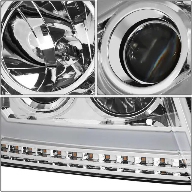 Alt view image 6 of 7 - DNA Motoring HL-HPL-F15004-CH-AM For 2004 to 2008 Ford F-150 Lincoln Mark LT Sequential Turn Signal LED DRL Chrome/Amber Projector Headlight 05 06 07