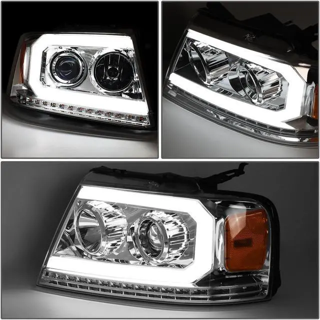 Alt view image 3 of 7 - DNA Motoring HL-HPL-F15004-CH-AM For 2004 to 2008 Ford F-150 Lincoln Mark LT Sequential Turn Signal LED DRL Chrome/Amber Projector Headlight 05 06 07