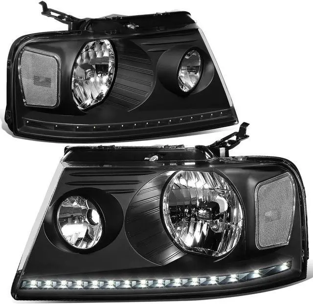 Main image of DNA Motoring HL-LED-F15004-BK-CL1 For 2004 to 2008 Ford F-150 Lincoln Mark LT LED DRL Black Housing Clear Corner Halogen Headlight Replacement 05 06 07