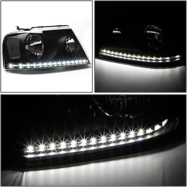 Alt view image 3 of 7 - DNA Motoring HL-LED-F15004-BK-CL1 For 2004 to 2008 Ford F-150 Lincoln Mark LT LED DRL Black Housing Clear Corner Halogen Headlight Replacement 05 06 07
