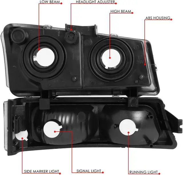 Alt view image 7 of 9 - DNA Motoring HL-OH-CS03-4P-CH-AM For 2003 to 2006 Chevy Silverado Avalanche 4Pcs Headlight+Bumper Lamp Chrome Housing Amber Corner 1 Gen 04 05 Left + Right