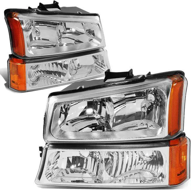 Alt view image 5 of 9 - DNA Motoring HL-OH-CS03-4P-CH-AM For 2003 to 2006 Chevy Silverado Avalanche 4Pcs Headlight+Bumper Lamp Chrome Housing Amber Corner 1 Gen 04 05 Left + Right