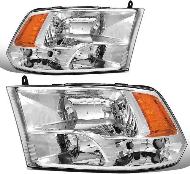 Main image of DNA Motoring HL-OH-DR09QUA-CH-AM For 2009 to 2018 Dodge Ram Truck 1500 2500 3500 Pair Headlight Chrome Housing Amber Corner Headamp - 4th Gen 10 11 12 13 14 15 16