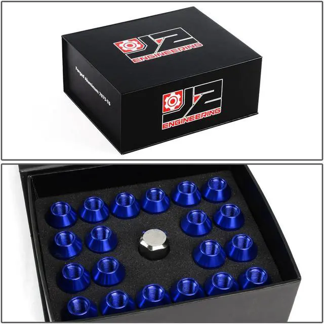 Alt view image 7 of 7 - J2 Engineering LN-T7-018-15-BL J2 Engineering 7075 -T6 Forged Aluminum M12x1.5 20Pcs 50mm Height Close -End Lug Nut Kit w/Adapter Key (Blue)
