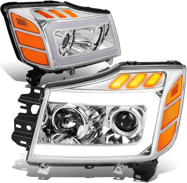Main image of DNA Motoring HL-HPL-NARN04-CH-AM For 2004 to 2015 Nissan Titan Armada 3D DRL Projector Headlights with LED Turn Signal Chrome/Amber 05 06 07 08 09 10 11 12 13 14