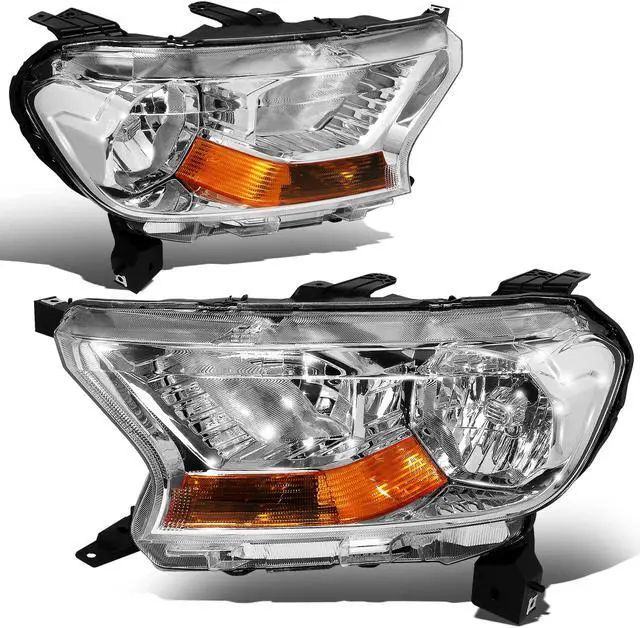 Main image of DNA Motoring HL-OH-FR19-CH-AM For 2019 to 2021 Ford Ranger XL XLT Factory Style Chrome Housing Amber Corner Headlight Lamps 20