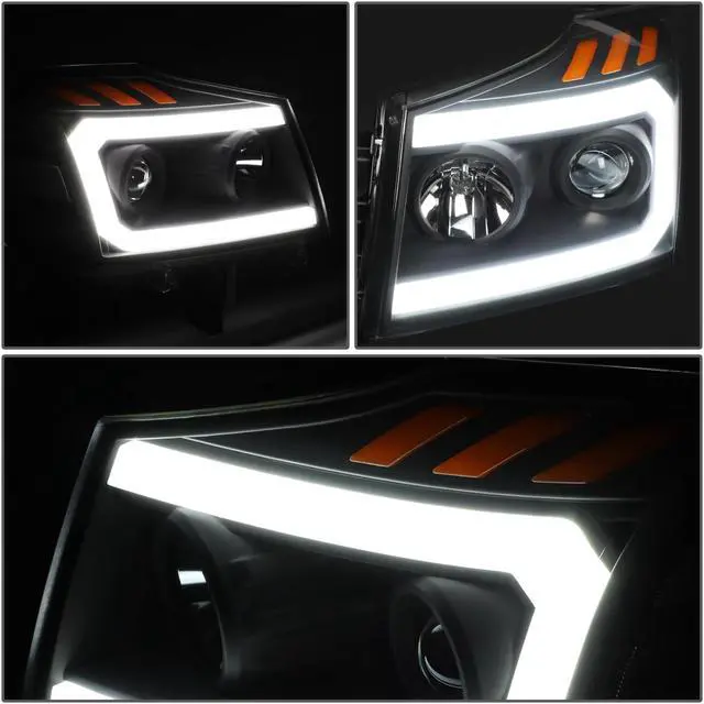 Alt view image 3 of 7 - DNA Motoring HL-HPL-NARN04-BK-CL1 For 2004 to 2015 Nissan Titan Armada 3D DRL Projector Headlights with LED Turn Signal Black/Clear 05 06 07 08 09 10 11 12 13 14