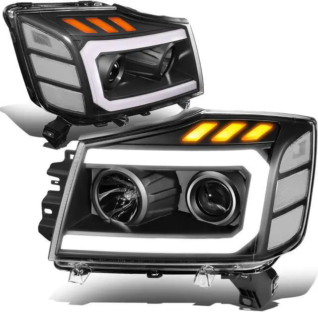 Main image of DNA Motoring HL-HPL-NARN04-BK-CL1 For 2004 to 2015 Nissan Titan Armada 3D DRL Projector Headlights with LED Turn Signal Black/Clear 05 06 07 08 09 10 11 12 13 14