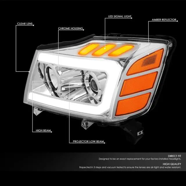 Alt view image 2 of 7 - DNA Motoring HL-HPL-NARN04-CH-AM For 2004 to 2015 Nissan Titan Armada 3D DRL Projector Headlights with LED Turn Signal Chrome/Amber 05 06 07 08 09 10 11 12 13 14