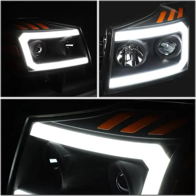 Alt view image 3 of 7 - DNA Motoring HL-HPL-NARN04-BK-AM For 2004 to 2015 Nissan Titan Armada 3D DRL Projector Headlights with LED Turn Signal Black/Amber 05 06 07 08 09 10 11 12 13 14