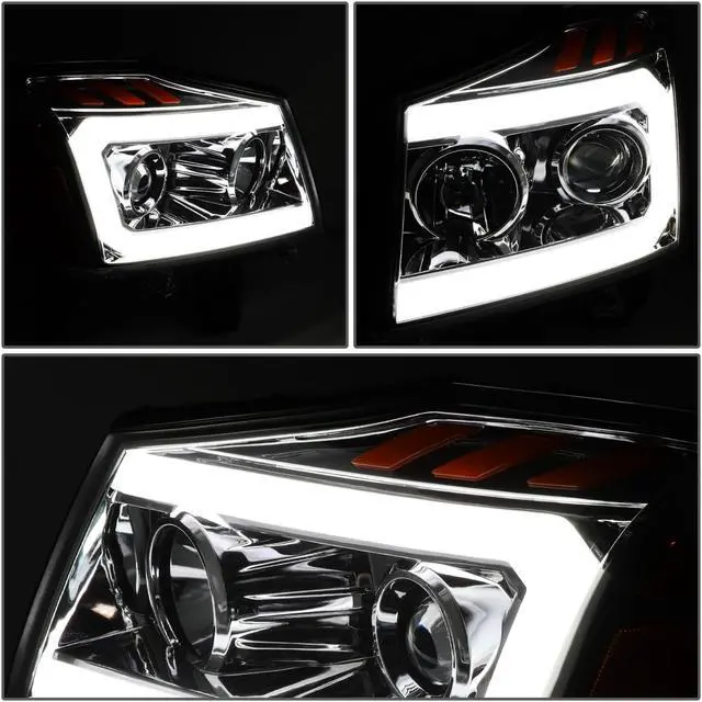 Alt view image 3 of 7 - DNA Motoring HL-HPL-NARN04-CH-AM For 2004 to 2015 Nissan Titan Armada 3D DRL Projector Headlights with LED Turn Signal Chrome/Amber 05 06 07 08 09 10 11 12 13 14