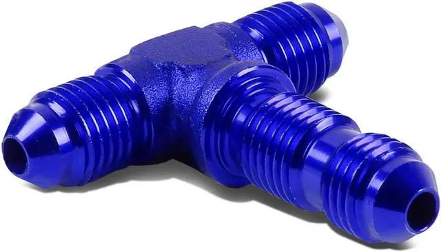 Alt view image 2 of 4 - DNA Motoring FT-1-9010-03-BL 3AN AN-3 3/16"MALE ON RUN FEMALE BULKHEAD FLARE BLUE FINISH TEE FITTING FUEL/OIL