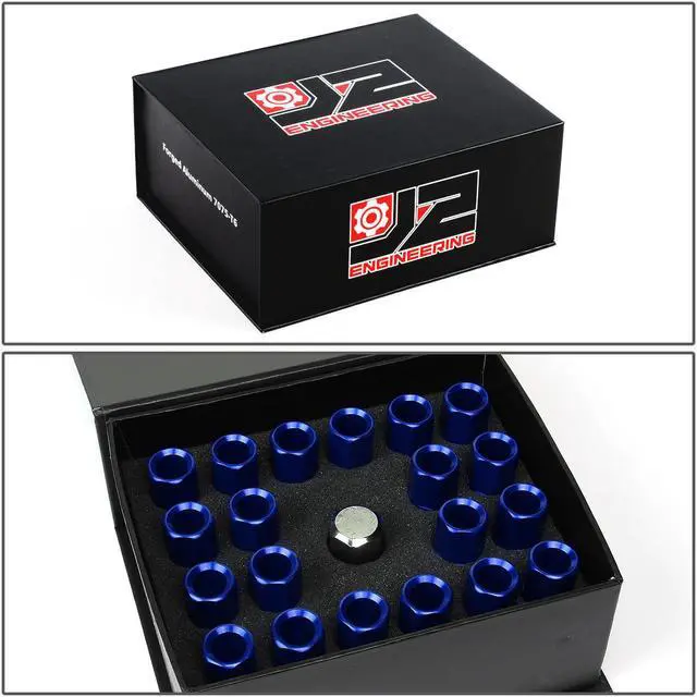 Alt view image 7 of 7 - J2 Engineering LN-T7-003-15-BL J2 Engineering 7075 -T6 Forged Aluminum M12X1.5 20Pcs 60mm Height Open -End Lug Nut Set w / Socket Adapter (Blue)